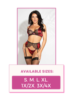 Load image into Gallery viewer, Leopard Print Satin &amp; Lace 3-Piece Bra Set – Underwire Lingerie with Garter Belt, Rhinestone &amp; Gold Hardware
