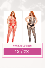 Load image into Gallery viewer, Plus Size Sweet Heart suspender bodystocking, Heart Net Cami Halter Lingerie
