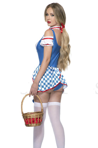 Fantasy Farmgirl 3-Piece Costume Set – Corset Teddy Bodysuit with Ruffle Choker & Hair Ties