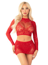 Load image into Gallery viewer, Wildest Dreams Crop Top and Skirt Set, Rhinestone Lingerie Set
