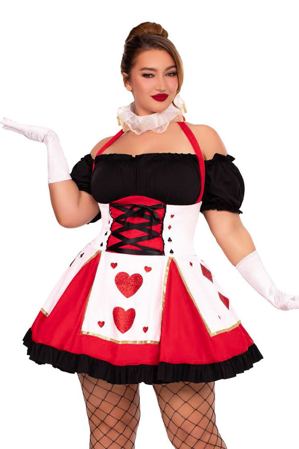 Pretty Playing Card Costume for Women – 2 PC Peasant Top Dress with Corset Waist & Neck Piece