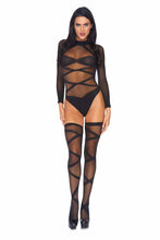 Load image into Gallery viewer, Truth Or Dare Bodysuit And Thigh Highs Set, Opaque Criss-Cross Lingerie Set
