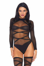 Load image into Gallery viewer, Truth Or Dare Bodysuit And Thigh Highs Set, Opaque Criss-Cross Lingerie Set
