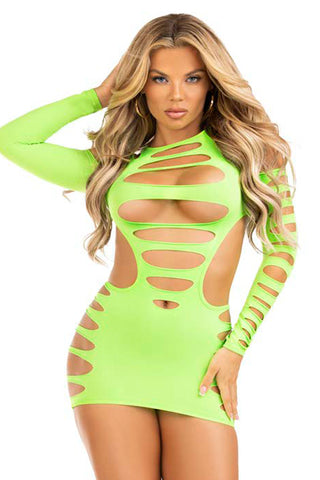 Opaque Shredded Cut-Out Mini Dress