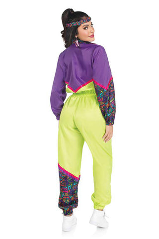 Two Pieces Rad 80's Tracksuit Costume Set, Zip-up Tracksuit with Headband