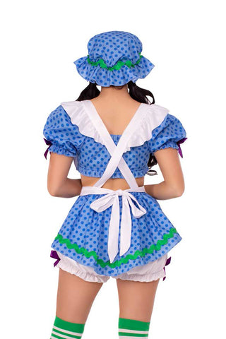 Three Piece Blueberry Babe Costume Set, Polka-Dot Crop Top with Skirt