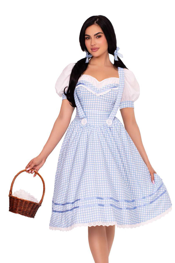 Kansas Sweetie Costume – 2 PC Gingham Dress with Sweetheart Bodice & Matching Hair Ties