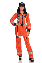 Load image into Gallery viewer, Cosmic Astronaut Costume for Women – 3 PC Zip-Up Jumpsuit with Reflective Trim, Metallic Harness &amp; Hat
