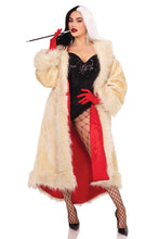 Load image into Gallery viewer, Villainess Costume Coat – Satin-Lined Faux Fur Coat with Dramatic Tail Shawl Collar
