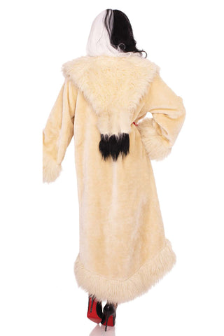Villainess Costume Coat – Satin-Lined Faux Fur Coat with Dramatic Tail Shawl Collar