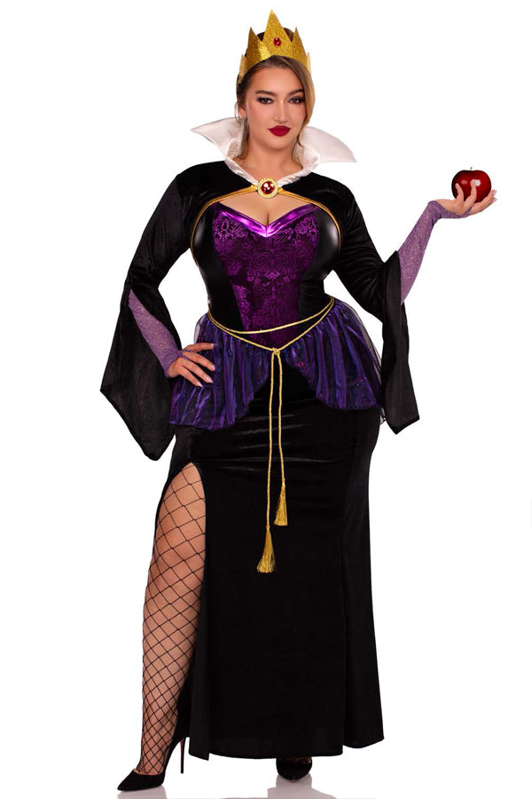 Four Piece Evil Queen Costume Set, High-Slit Gown with Velvet Shrug