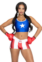 Load image into Gallery viewer, Knock Out Champ Costume for Women, 3-Piece Y2K Boxing Halloween Costume with Star Crop Top, Striped Shorts &amp; Boxing Gloves
