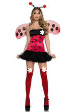 Load image into Gallery viewer, Daisy Bug Costume for Women, 4-Piece Y2K Ladybug Halloween Costume with Polka Dot Tube Dress, Wings, Antennae Headband &amp; Thigh Highs
