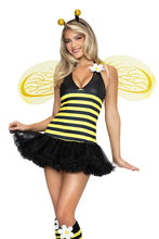 Load image into Gallery viewer, Daisy Bee Costume for Women, 4-Piece Y2K Halloween Costume with Striped Halter Dress, Wings, Antennae Headband &amp; Leg Warmers

