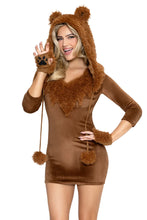 Load image into Gallery viewer, Honey Bear Costume for Women, 4-Piece Y2K Animal Halloween Costume with Plush Velvet Mini Dress, Furry Ear Hood, Paw-Print Gloves &amp; Leg Warmers
