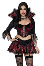 Load image into Gallery viewer, Love Bite Vampire Costume for Women, 2-Piece Halloween Costume with Lace-Trimmed Top &amp; Garter Skirt
