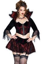 Load image into Gallery viewer, Love Bite Vampire Costume for Women, 2-Piece Halloween Costume with Lace-Trimmed Top &amp; Garter Skirt

