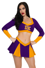 Load image into Gallery viewer, Killer Cheerleader Costume for Women, 2-Piece Horror Halloween Costume with Long-Sleeve Crop Top &amp; Pleated Skorts
