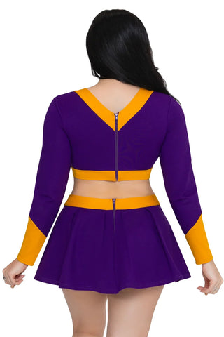 Killer Cheerleader Costume for Women, 2-Piece Horror Halloween Costume with Long-Sleeve Crop Top & Pleated Skorts