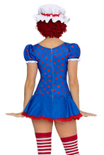 Load image into Gallery viewer, Darling Rag Doll Costume for Women, 2-Piece Y2K Halloween Costume with Polka Dot Mini Dress, Petticoat &amp; Matching Bonnet
