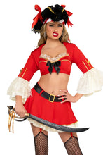 Load image into Gallery viewer, Sexy Wench Costume for Women, 5-Piece Y2K Pirate Halloween Costume with Bra Top, Garter Skirt, Cropped Jacket, Head Scarf &amp; Belt

