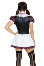 Load image into Gallery viewer, Miss Vampy Costume for Women, 3-Piece Y2K Vampire Halloween Costume with Pink &amp; Black Corset Mini Dress, Lace Neck Piece &amp; Clip-In Hair Extensions
