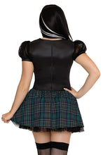 Load image into Gallery viewer, Stitched Up Sweetie Costume for Women, 2-Piece Halloween Monster Costume with Plaid Corset Mini Dress &amp; 4 Clip-In Hair Extensions

