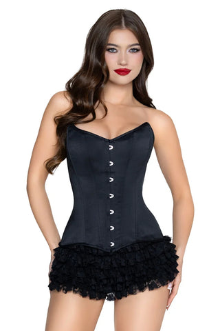 Steel Boned Satin Corset for Women, Satin Waist-Cinching Corset with Front Busk Closure & Adjustable Lace-Up Back