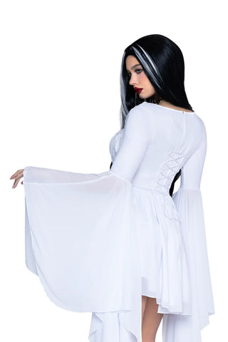rankie's Bride Costume for Women, 1-Piece Gothic Halloween Costume with Corset-Style Mini Dress, Lace-Up Back & Dramatic Chiffon Sleeves