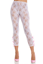Load image into Gallery viewer, Flora Capri  Footless Tights – Romantic Coquette Lace Leggings with Scalloped Trim, Keyhole Cut-Outs &amp; Bow Accents
