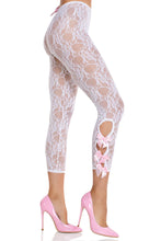 Load image into Gallery viewer, Flora Capri  Footless Tights – Romantic Coquette Lace Leggings with Scalloped Trim, Keyhole Cut-Outs &amp; Bow Accents
