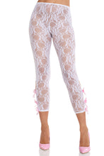 Load image into Gallery viewer, Lace Capri Footless Tights with Bow &amp; Keyhole Details

