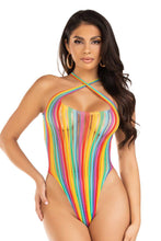 Load image into Gallery viewer, Rainbow striped cross-over halter bodysuit
