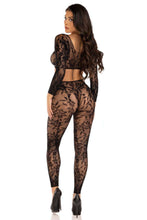 Load image into Gallery viewer, Seamless chantilly lace crop top and footless tight
