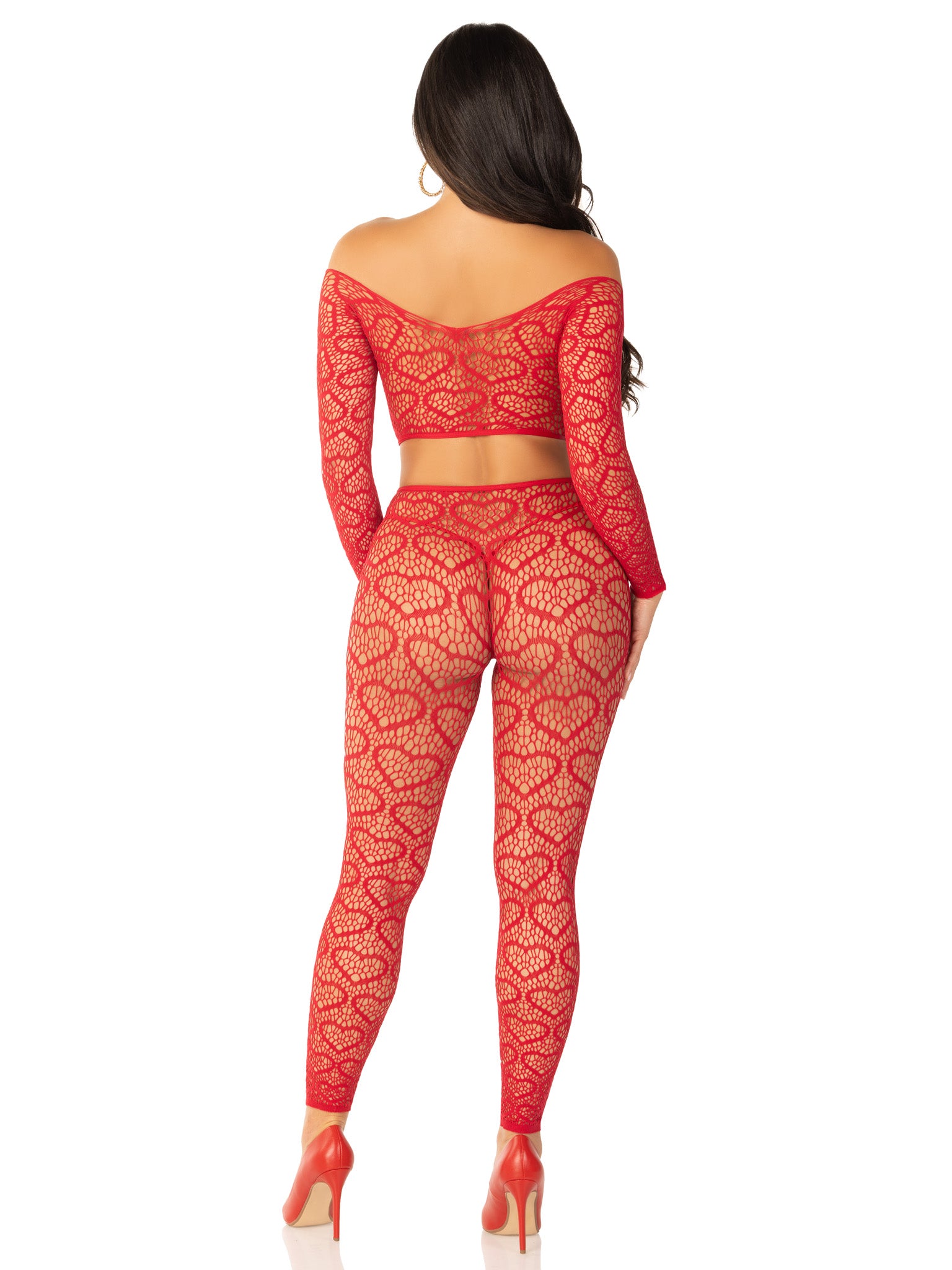 Wild Hearts Crop Top and Footless Tights, Heart Net 2-Piece Lingerie Set