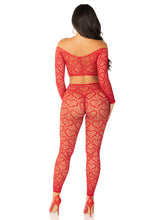 Load image into Gallery viewer, Wild Hearts Crop Top and Footless Tights, Heart Net 2-Piece Lingerie Set
