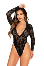 Load image into Gallery viewer, VIP Status Lace Bodysuit, Sexy Lace Bodysuit with Rhinestone Accents
