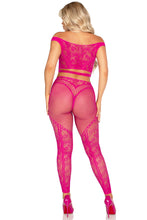 Load image into Gallery viewer, Lace Temptation: Off-the-Shoulder Crop Top &amp; Footless Tights Lingerie Set
