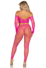 Load image into Gallery viewer, Iridescent Spark – Fishnet Rhinestone Crop Top &amp; Footless Tights Lingerie Set
