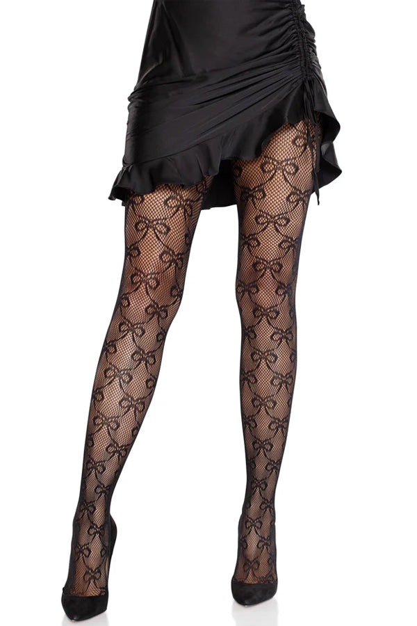 Bow Babe Net Tights – Micro Fishnet Stockings with Woven Bow Design