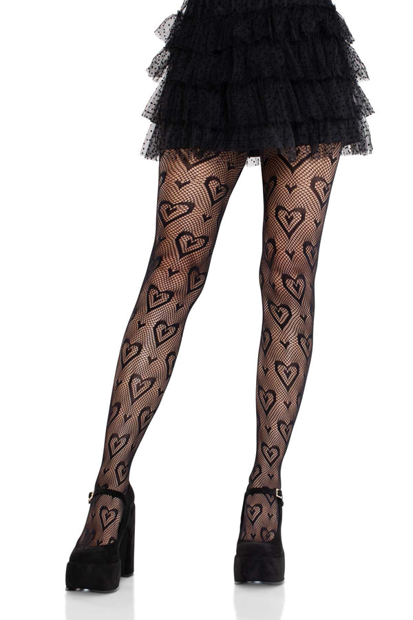 Double Heart Net Tights – Romantic Fishnet Pantyhose with Heart Pattern