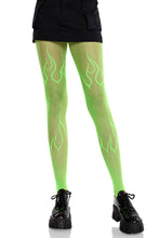 Load image into Gallery viewer, Flame Fishnet Tights – Woven Flame Pattern Pantyhose with Reinforced Toe
