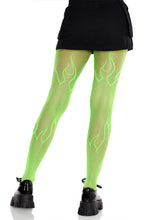 Load image into Gallery viewer, Flame Fishnet Tights – Woven Flame Pattern Pantyhose with Reinforced Toe

