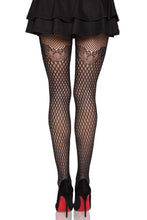 Load image into Gallery viewer, Gilded Grid Net Tights with Bow Lace Top

