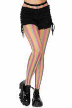Load image into Gallery viewer, Neon rainbow striped fishnet tights
