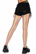Load image into Gallery viewer, Neon rainbow striped fishnet tights
