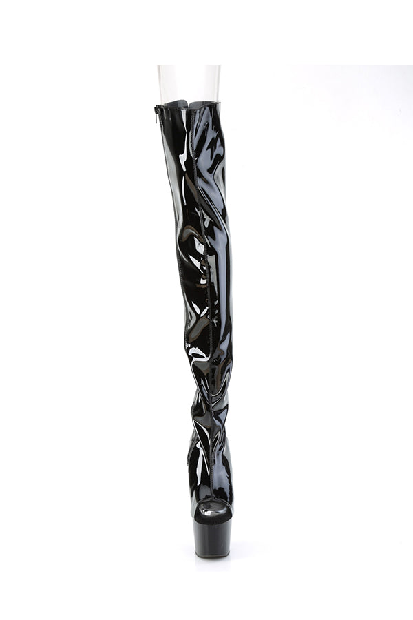 Black Shiny Lace-Up Back Thigh High Boot