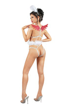 Load image into Gallery viewer, Heaven Sent 4-Piece Costume Set – Iridescent Pink Vinyl Outfit with Marabou, Belt &amp; Headpiece

