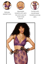 Load image into Gallery viewer, Eyelash lace bralette and slip skirt set, Two Piece Lingerie Set
