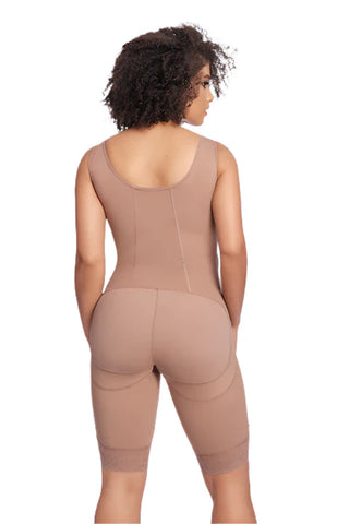 Mid Compression Seamless Body Shaper – Dual Side Zippers, Adjustable Straps, Short Legs – Full Back Coverage & Crotch Opening